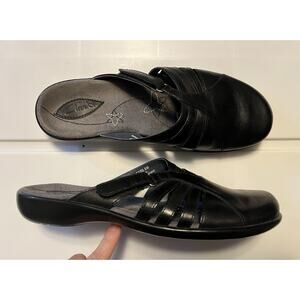 Clarks Slip On Mules Black Leather Comfort Clog Shoes 73735 Women’s Size 8